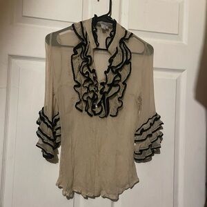 Zara sheer silk ruffle blouse